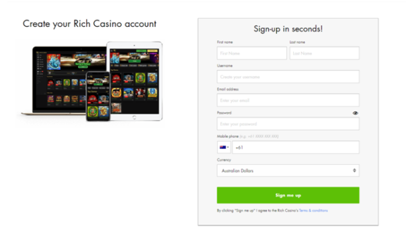 How to create an account at Rich Casino?