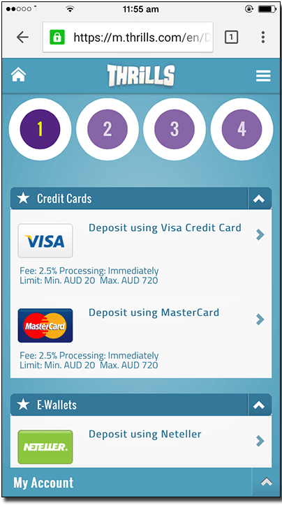 Thrills Casino iPhone Deposit