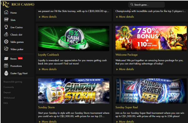 How can you get cashback at Rich Casino
