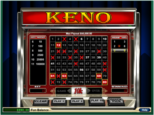 Fair go online casino Keno gameplay